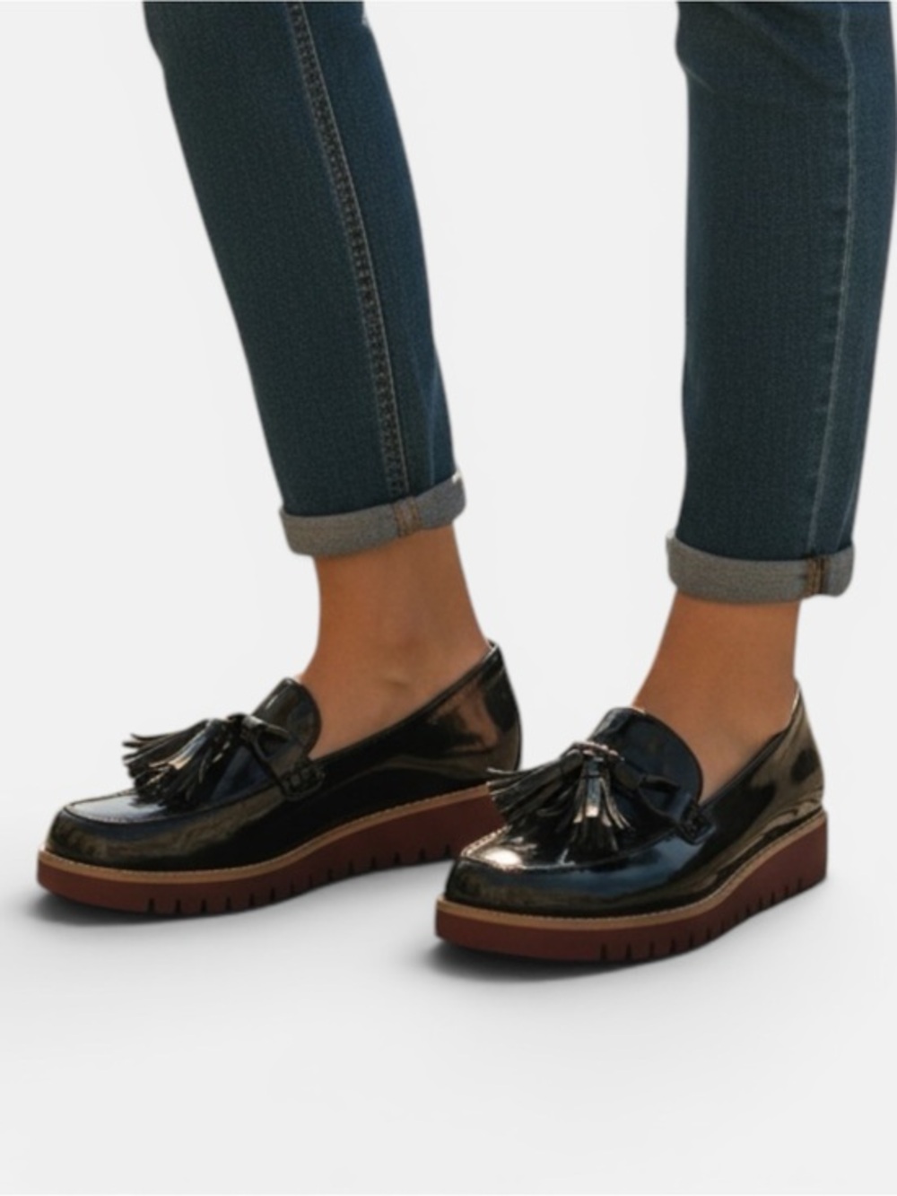ZARA TASSELLED LOAFERS WITH CONTRAST PLATFORM SOLE Black womens size 8